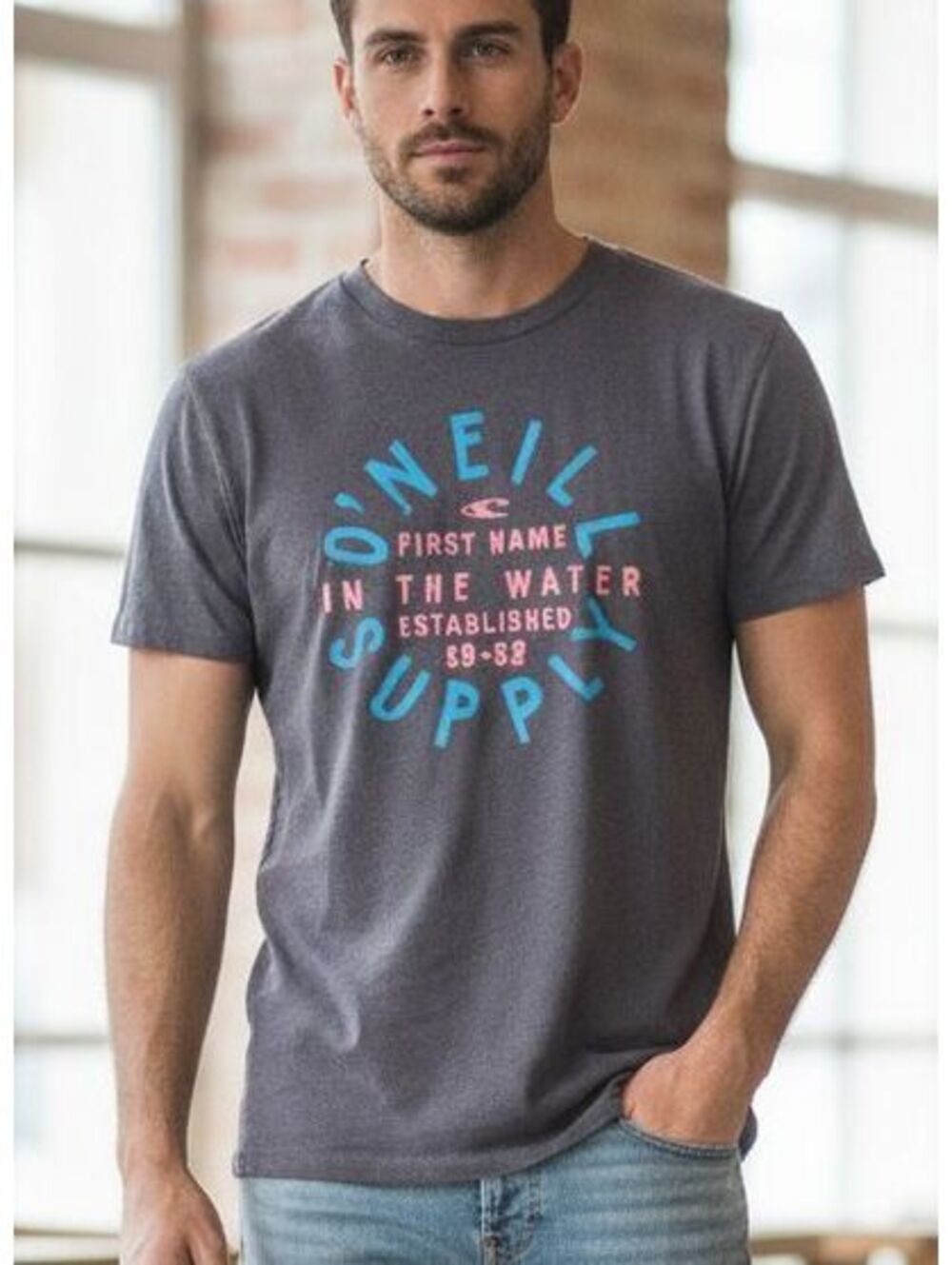 O'Neill Charcoal Grey "First Name in The Water" Graphic T-Shirt Men's Size S / P